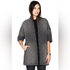 CURRENT/ELLIOTT Navy Cotton Quilted Car Coat Short Sleeve Relaxed Kimono Liner